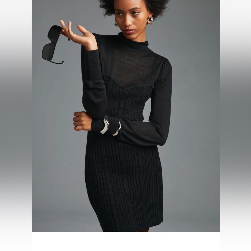 Anthropologie turtleneck sweater dress|Black|Small|NWOT